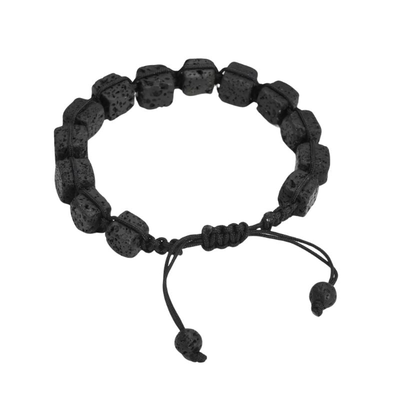 bracelet "Carré" Pierre de Lave de 8 mm ajustable, cadeau homme ou femme