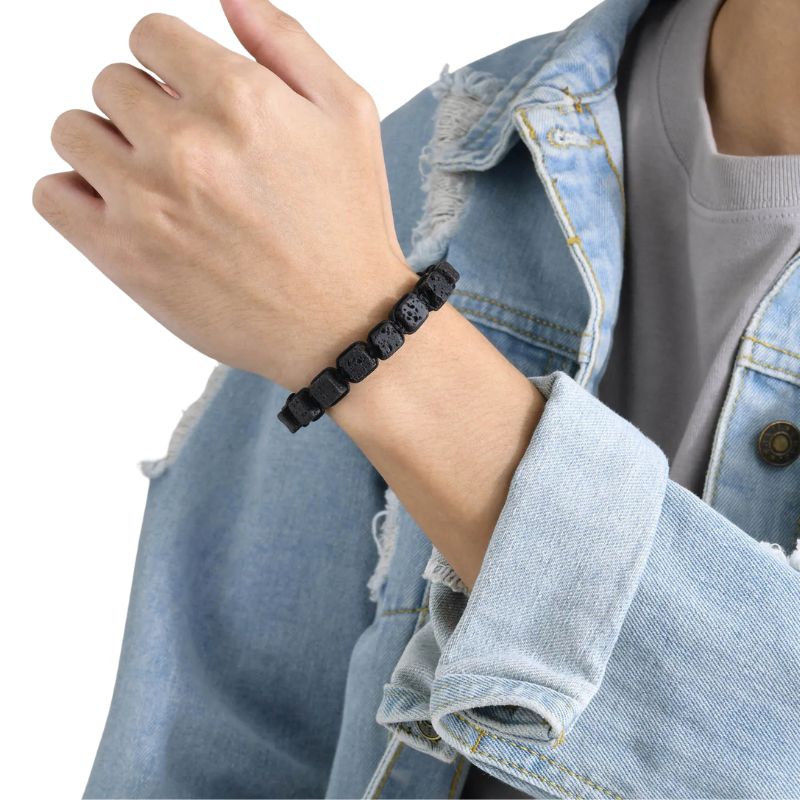 bracelet "Carré" Pierre de Lave ajustable, cadeau homme ou femme pour fêtes