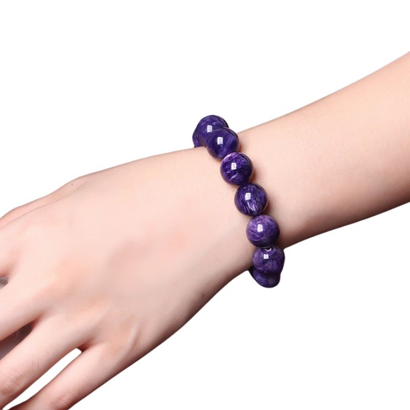 bracelet Charoite Boules 12 mm, cadeau femme, homme et ados pour fêtes