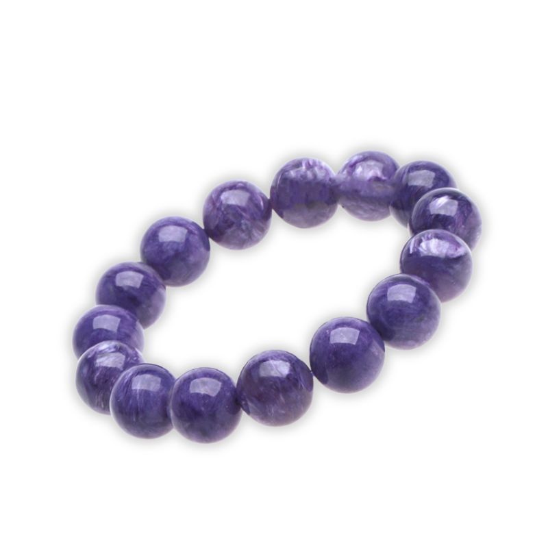bracelet Charoite Boules 12 mm, cadeau femme et homme pour fêtes