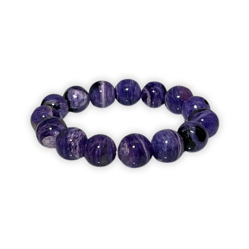 bracelet Charoite Boules 12 mm, cadeau femme et homme