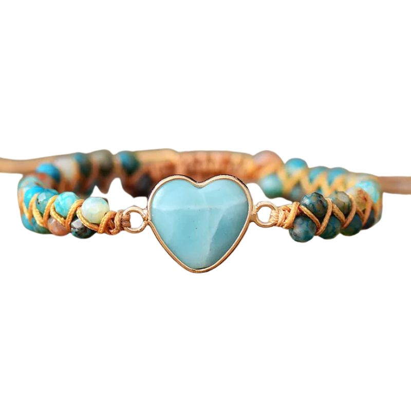 Bracelet Cœur d'Amazonite tressé ajustable, cadeau pour femme