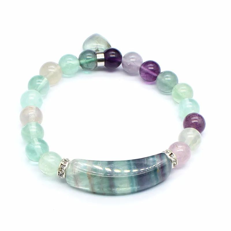 bracelet Cœur et Perles Fluorite - 18 cm, cadeau femme ou homme