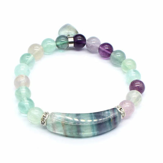 bracelet Cœur et Perles Fluorite - 18 cm, cadeau femme ou homme