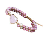Bracelet Coeur de Rhodonite Tressé Ajustable - Vignette | Lithothérapie Naturelle