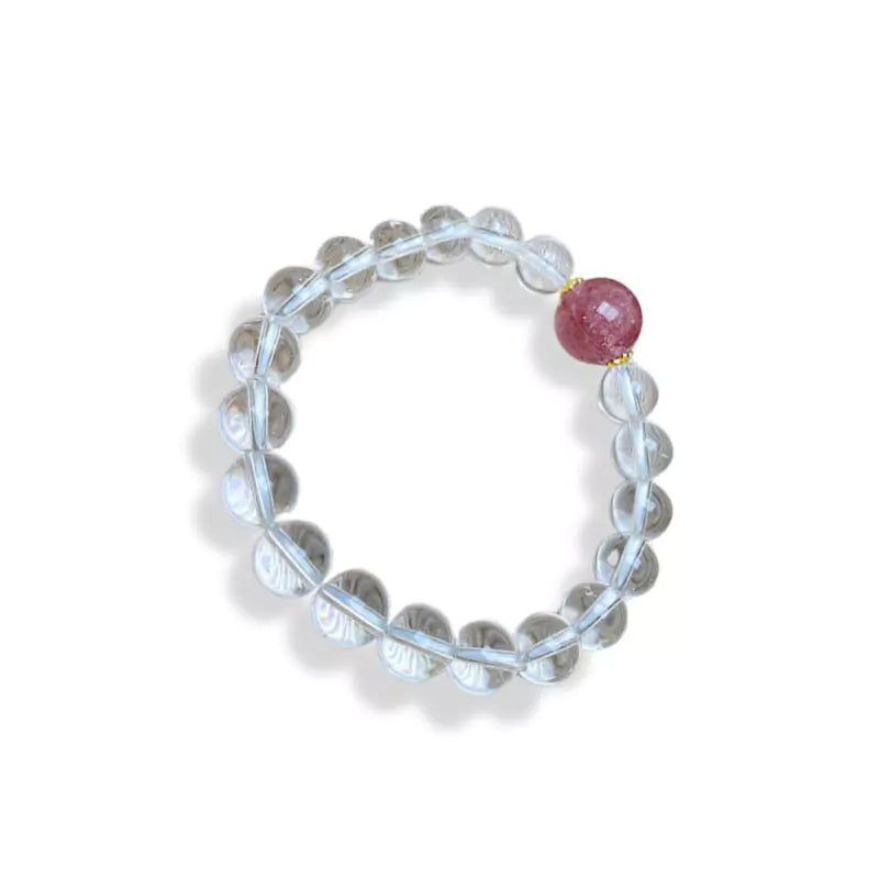 bracelet cristal blanc et quartz fraise, cadeau homme ou femme