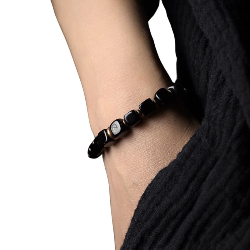 bracelet Cubes Obsidienne et Cuivre, cadeau lithothérapie homme, femme ou ados
