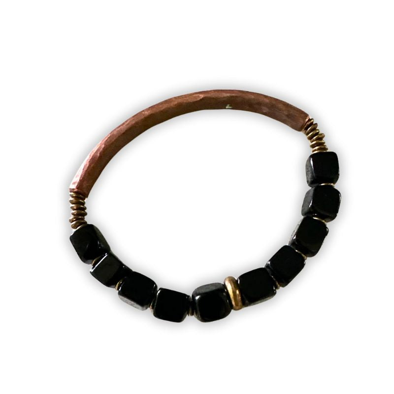 bracelet Cubes Obsidienne et Cuivre, cadeau lithothérapie