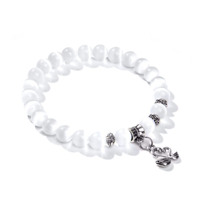Bracelet "Cygnes" Perles de Sélénite et alliage, cadeau homme femme et ados