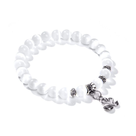 Bracelet "Cygnes" Perles de Sélénite et alliage, cadeau homme femme et ados