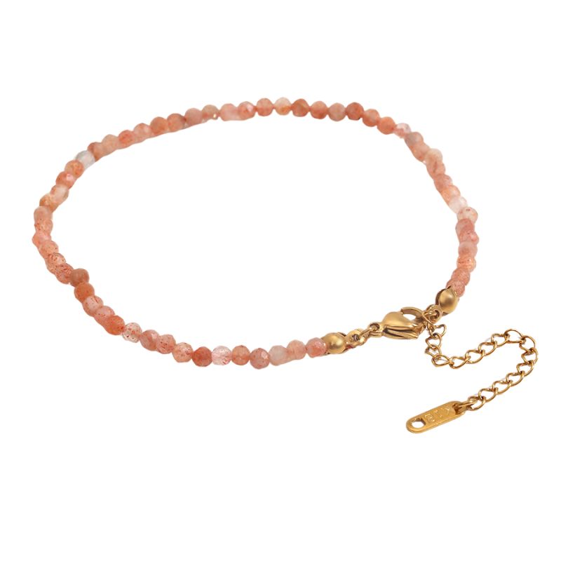 Bracelet "Délicatesse" Perles Pierre de soleil Or - 20 cm, cadeau femme ou homme pour fêtes