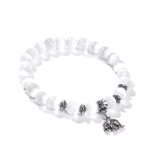 Bracelet "Élephant" Perles de Sélénite et alliage, cadeau homme, femme et ados