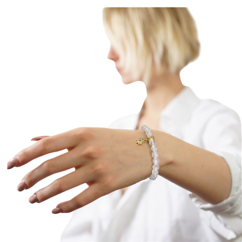 Bracelet "Éléphantite" en perles de sélénite, cadeau femme pour fêtes et anniversaire