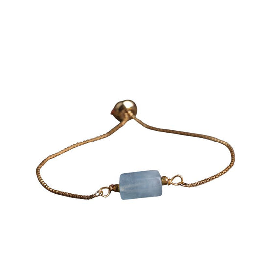 Bracelet fin "Exquis" Aigue-Marine ajustable, cadeau femme et homme