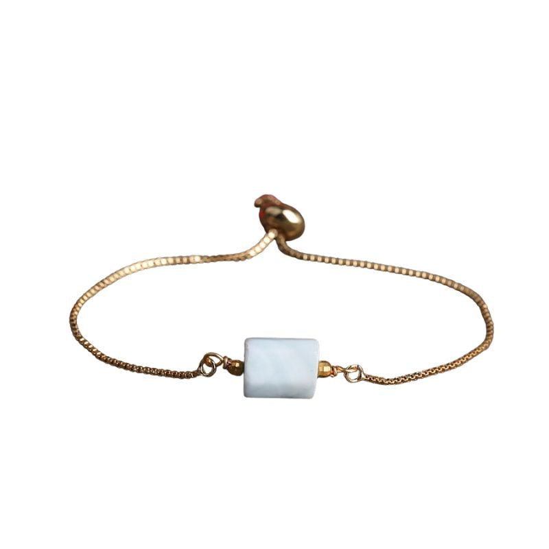 Bracelet fin "Exquis" Jade Bleu ajustable, cadeau femme