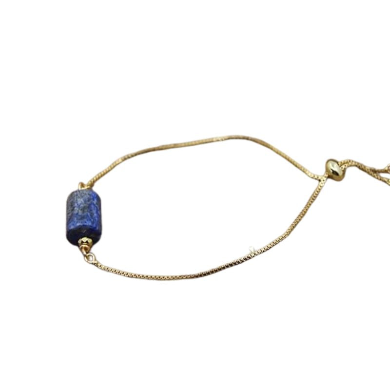 bracelet fin "Exquis" en pierre naturelle Lapis-Lazuli ajustable plaqué or, cadeau pour femme et homme