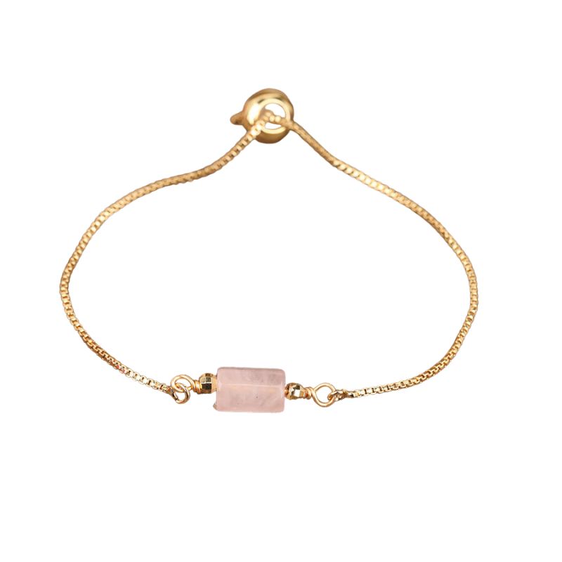 Bracelet fin "Exquis" Quartz Rose ajustable, cadeau femme