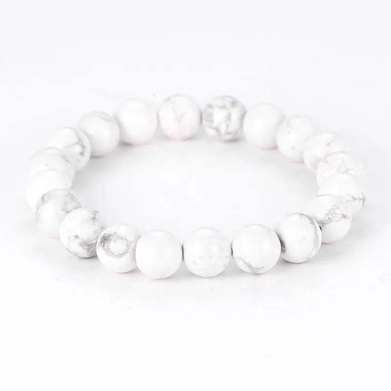 bracelet Howlite Boules 10 mm, cadeau homme ou femme