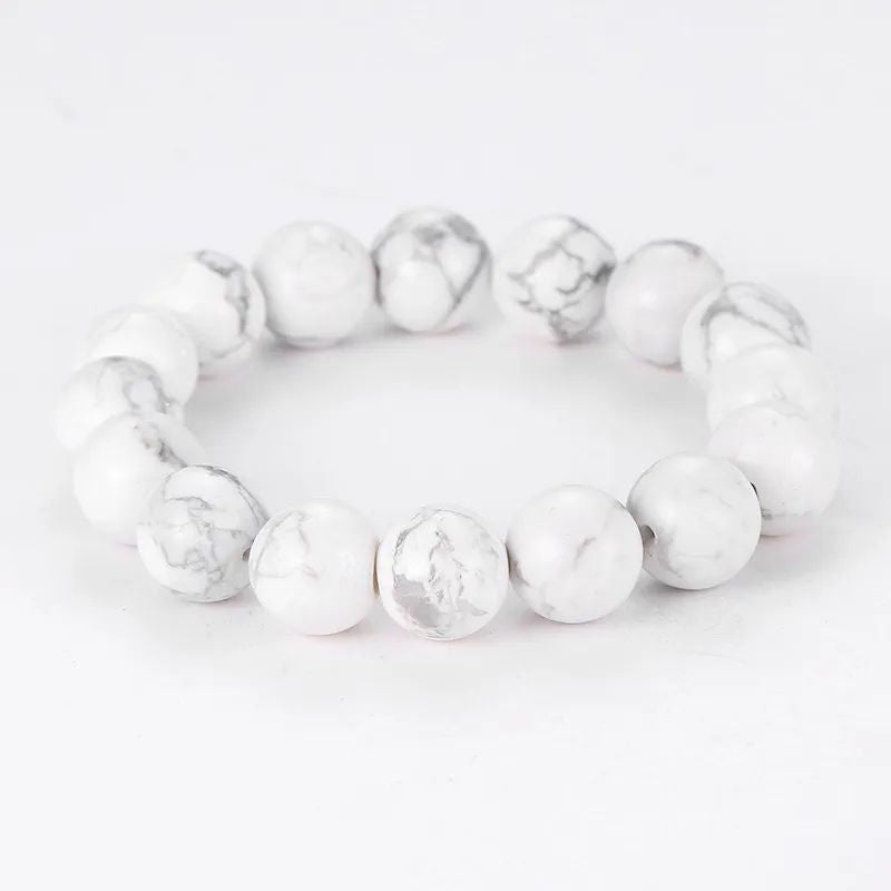 bracelet Howlite Boules 12 mm - 19 cm, cadeau homme ou femme