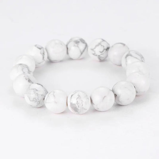 bracelet Howlite Boules 12 mm - 19 cm, cadeau homme ou femme