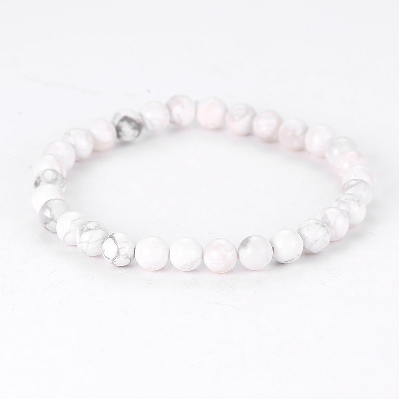 bracelet Howlite Boules 6 mm, cadeau homme ou femme