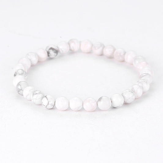 bracelet Howlite Boules 6 mm, cadeau homme ou femme