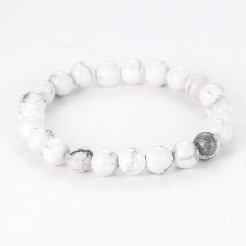 bracelet Howlite Boules 8 mm, cadeau homme ou femme