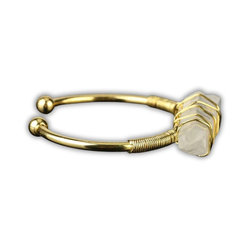 bracelet Jonc Cristal de Roche plaqué or, cadeau homme, femme et ados