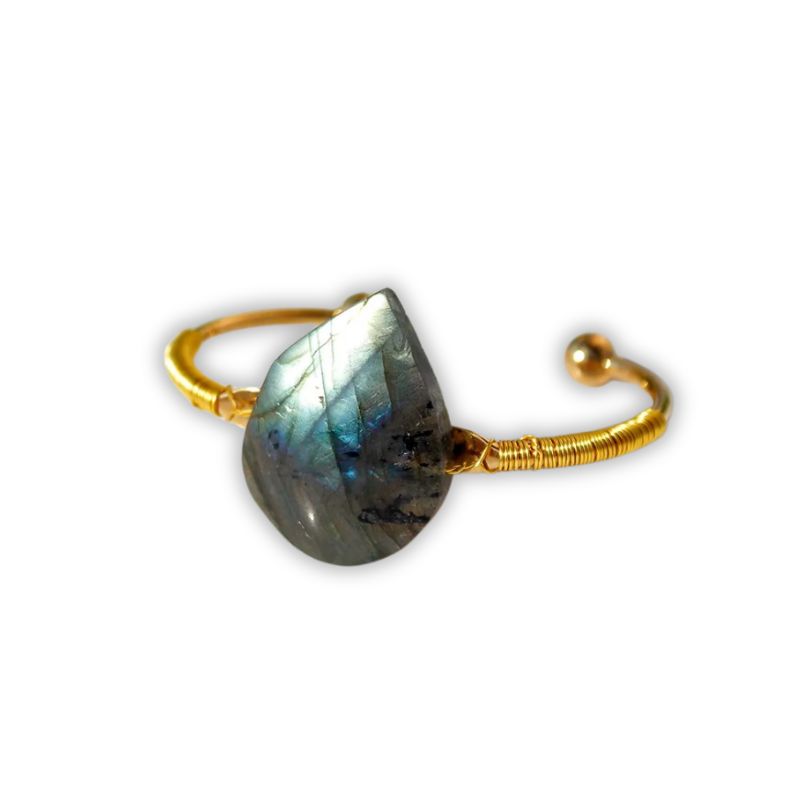 bracelet jonc Labradorite Goutte d'eau Tressé or, cadeau femme