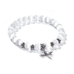 Bracelet "Libellule" Perles de Sélénite et alliage, cadeau homme, femme et ados 