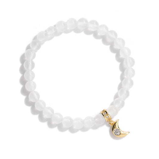 Bracelet "Moon" Perles pierres naturelles de Sélénite, cadeau homme, femme et ados