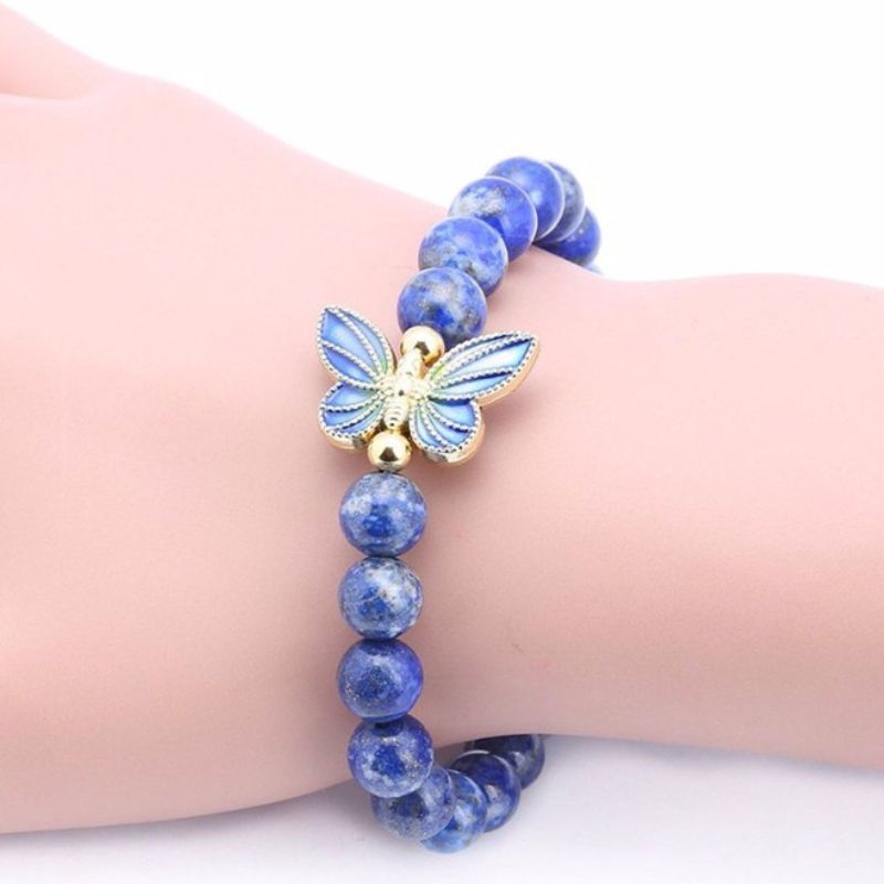 Bracelet Papillon Pierres Lapis-Lazuli, cadeau femme ou homme pour fêtes, anniversaire et Noël