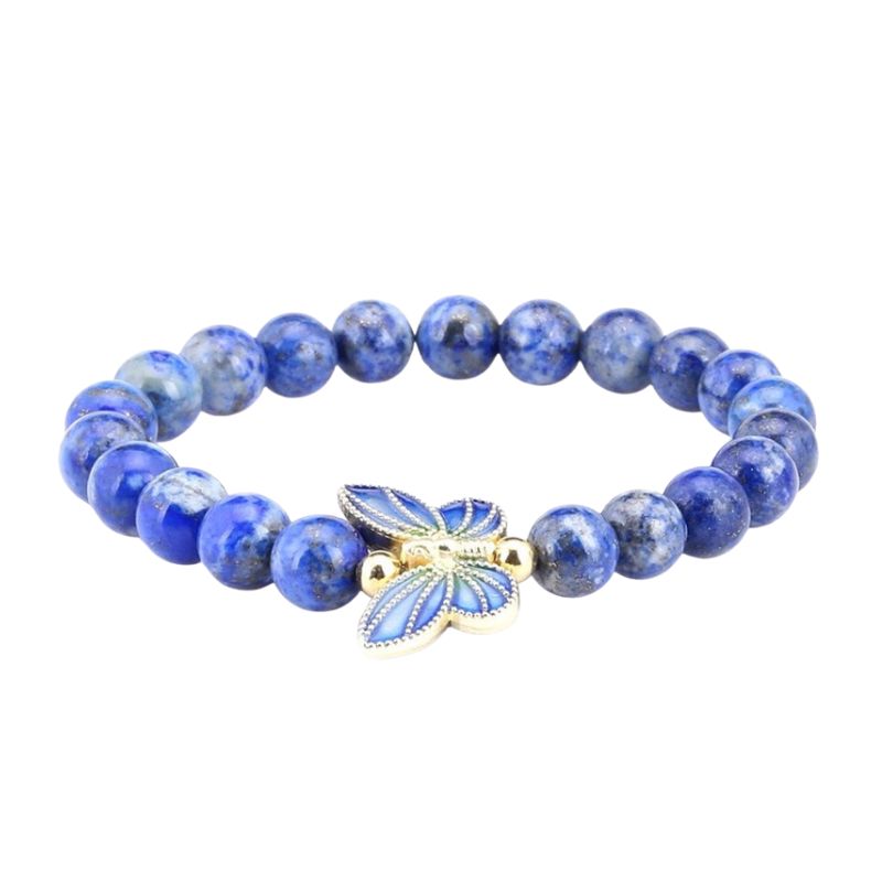 Bracelet Papillon Pierres Lapis-Lazuli, cadeau femme ou homme pour fêtes