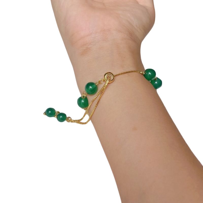 bracelet Perles de Chrysoprase 4 Trèfles, cadeau femme pour fêtes