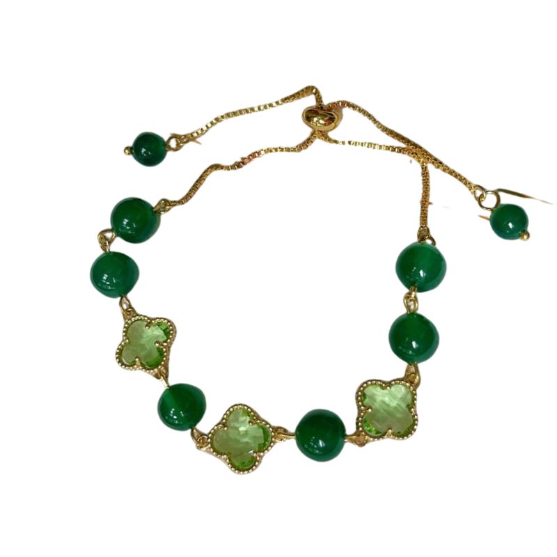 bracelet Perles de Chrysoprase 4 Trèfles, cadeau femme