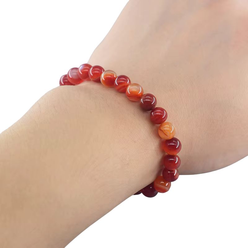 Bracelet Perles Cornaline 8 mm - 19 cm, cadeau femme ou homme pour fêtes