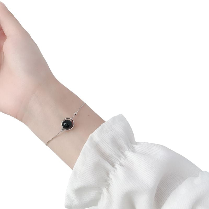 bracelet Perles Onyx Noir et Argent, cadeau lithothérapie femme et ados pour fêtes