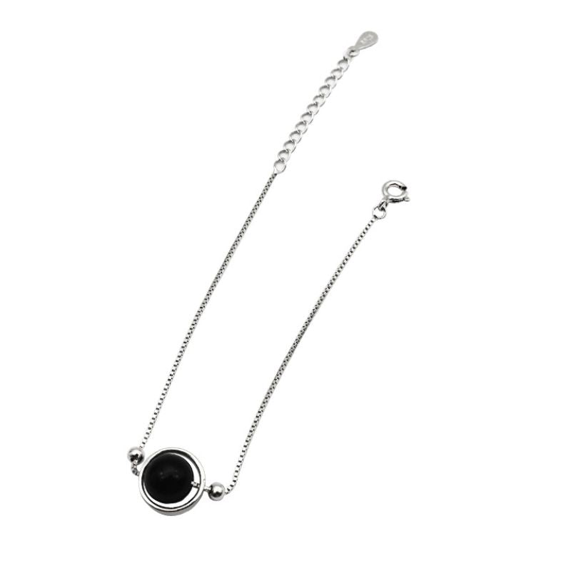 bracelet Perles Onyx Noir et Argent