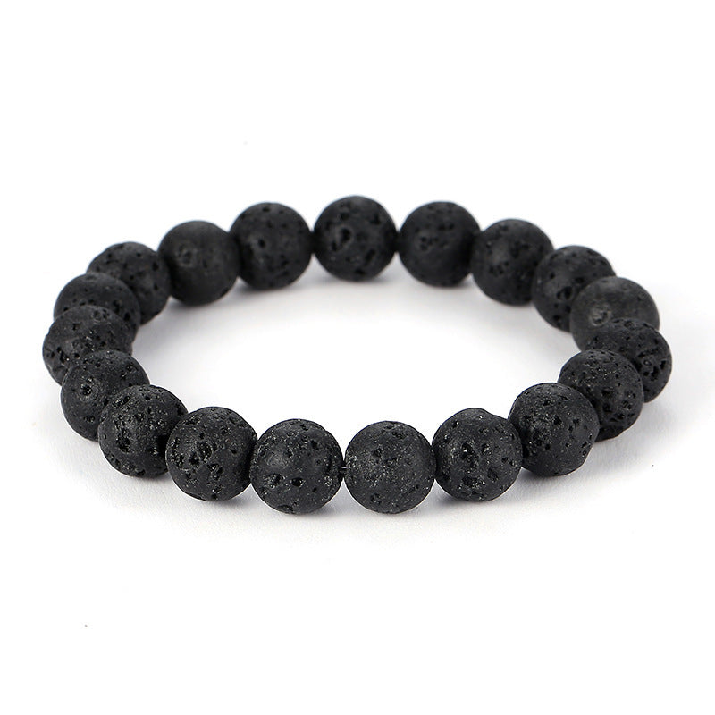 Bracelet Pierre de Lave Boules 10 mm de 19 cm, cadeau homme ou femme 