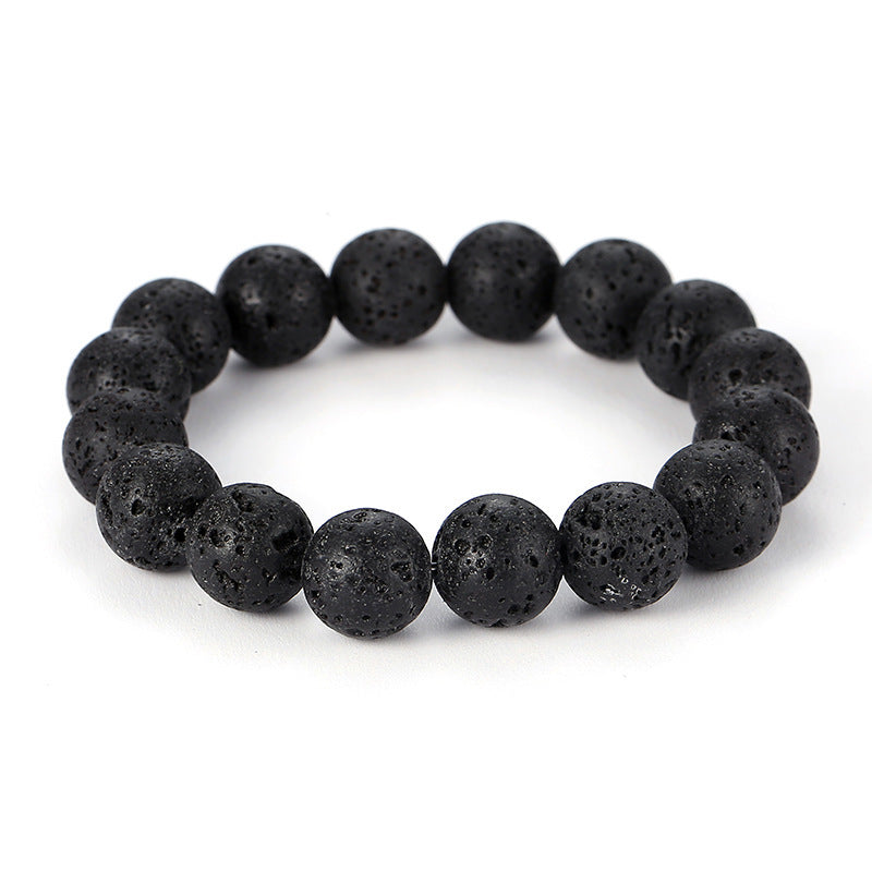Bracelet Pierre de Lave Boules 12 mm de 19 cm, cadeau homme ou femme