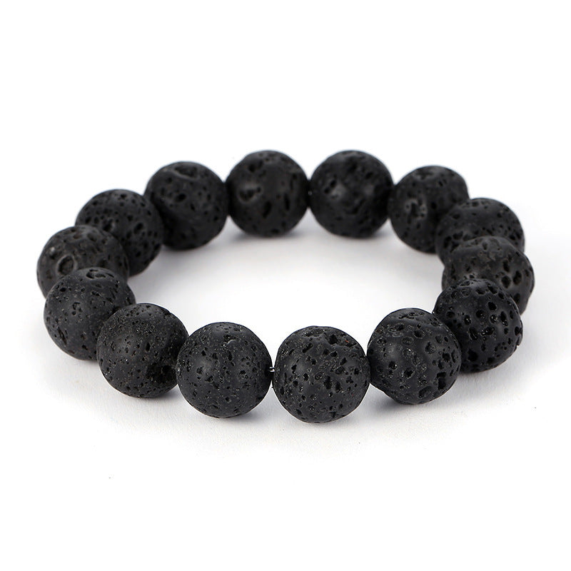 Bracelet Pierre de Lave Boules 14 mm de 19 cm, cadeau homme ou femme