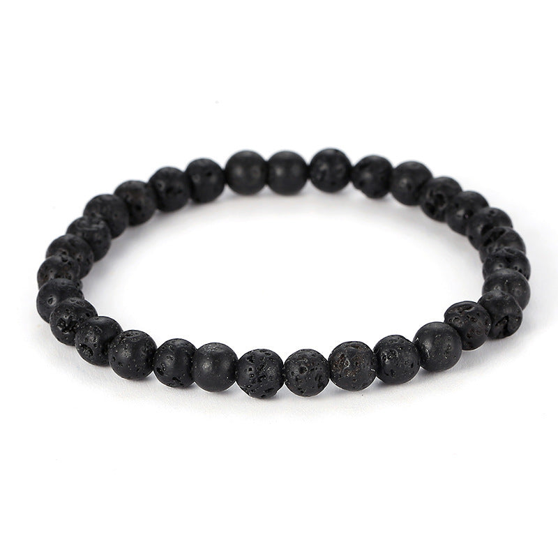 Bracelet Pierre de Lave Boules 6 mm de 19 cm, cadeau homme ou femme 