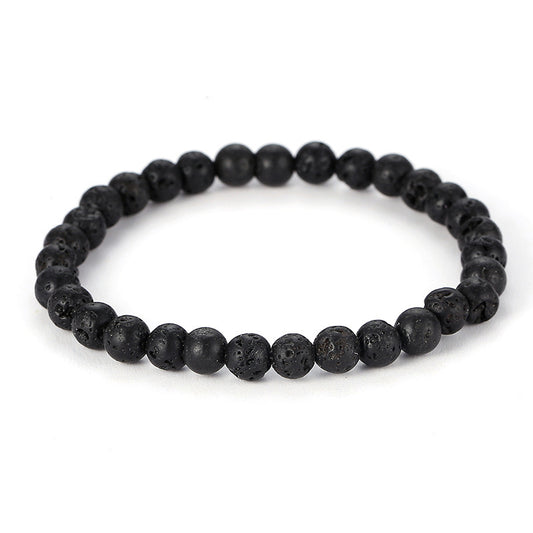 Bracelet Pierre de Lave Boules 6 mm de 19 cm, cadeau homme ou femme 