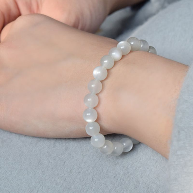 bracelet Pierre de Lune Blanche 8 mm, cadeau homme, femme et ados