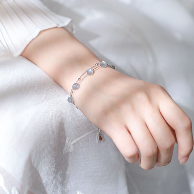 bracelet Pierre de Lune et Argent 925, cadeau femme et ados pour fêtes