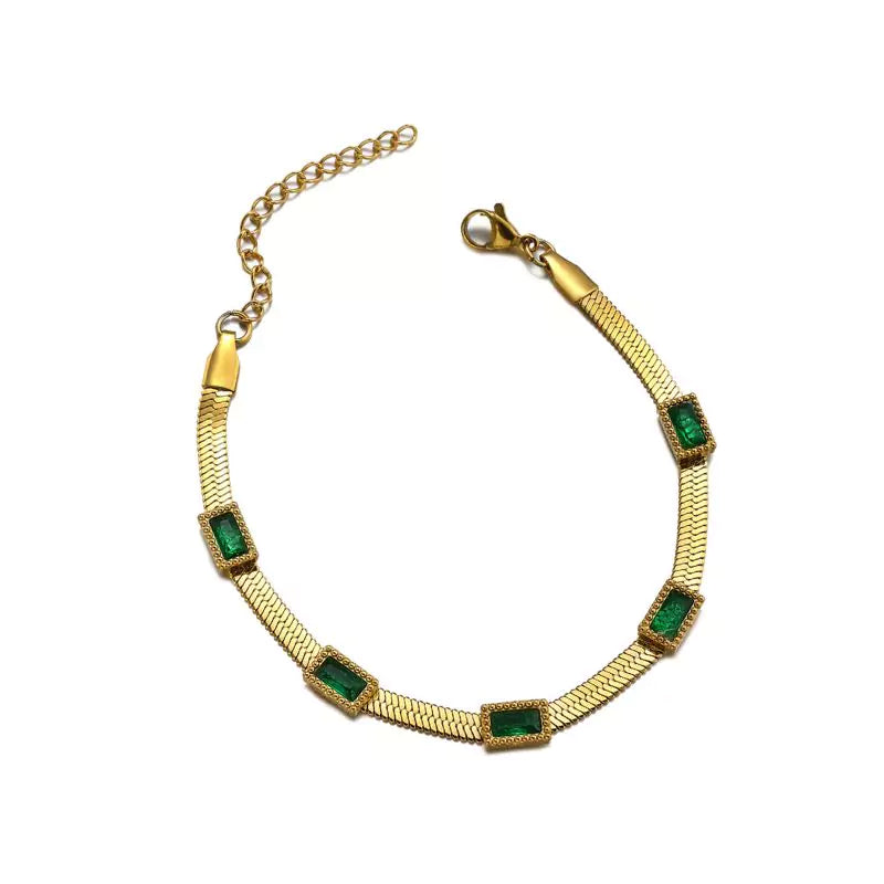 Bracelet pierres émeraude "Luxe" en acier, cadeau de lithothérapie pour homme, femme et ados