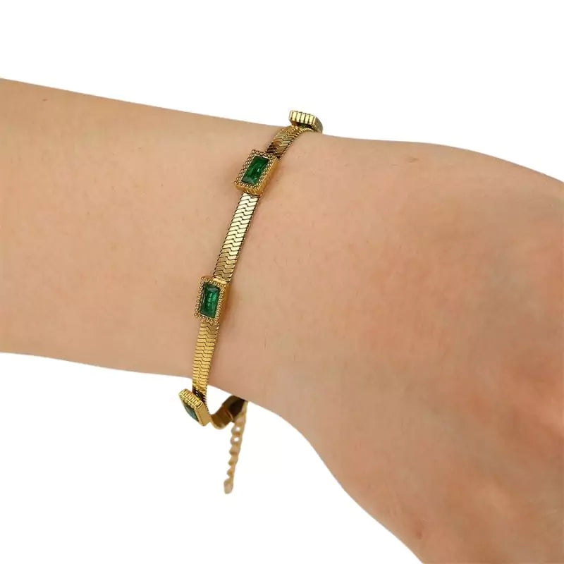 Bracelet pierres émeraude "Luxe" en acier, cadeau de lithothérapie pour homme, femme 