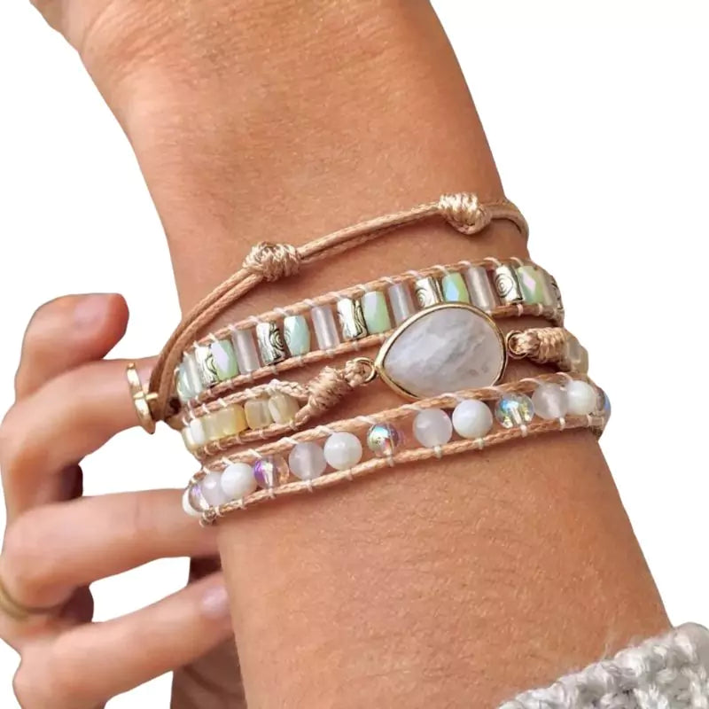 bracelet pierres jade blanc "nomade" cuivre et cordes, cadeau de lithothérapie pour homme, femme et ados