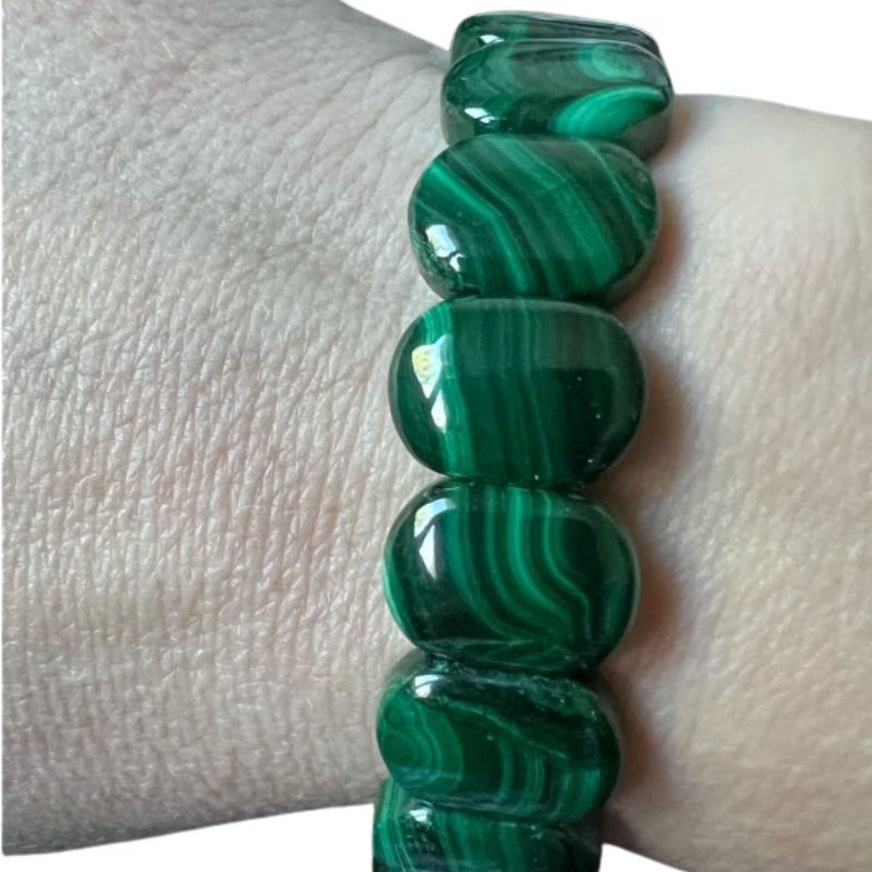 bracelet Pierres Rectangulaires Malachite,  cadeau lithothérapie homme, femme et ados pour fêtes