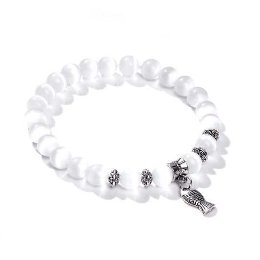 Bracelet "Poisson" Perles de Sélénite et alliage, cadeau homme femme et ados